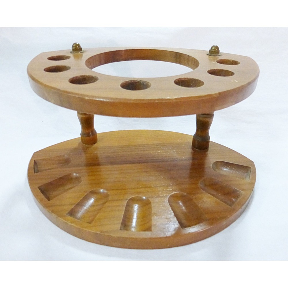 Vintage walnut pipe holder 7 slots‎ wooden tobacco stand rack mid century